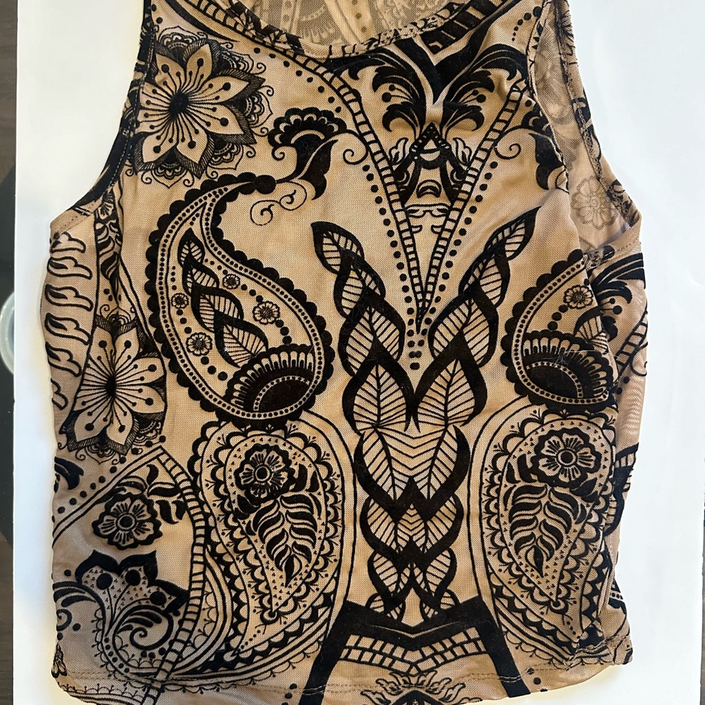 SHEIN Black and Cream Sleeveless Tank Top